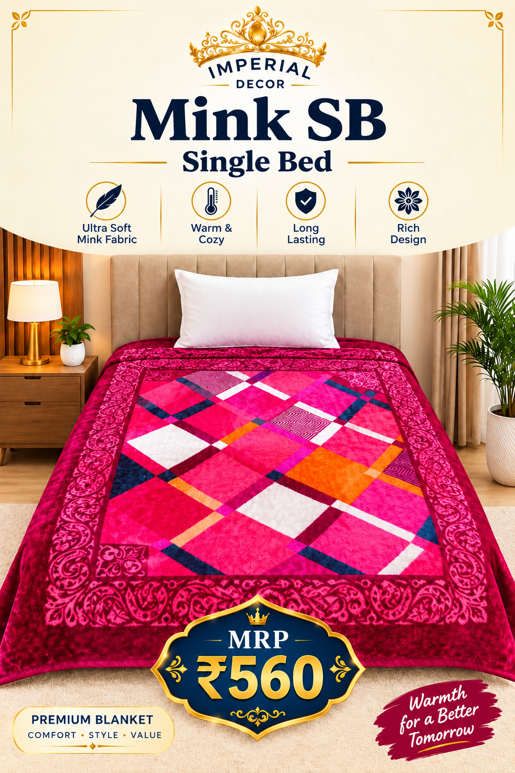 Mink SB Single Bed Blanket – Pink & Magenta Geometric Design | Doon Imperial Decor