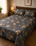 Product Title  Elegant Charcoal Floral Double Bedsheet with 2 Pillow Covers