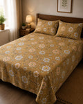 Royal Mustard Floral Single Bedsheet with 1 Pillow Cover