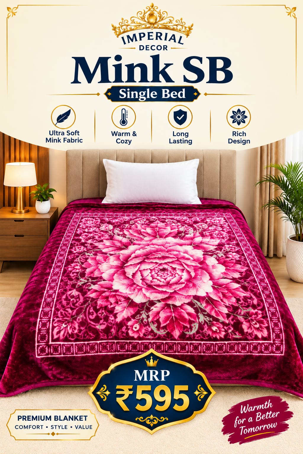 Mink SB Single Bed Blanket – Pink & Magenta Floral Design | Doon Imperial Decor