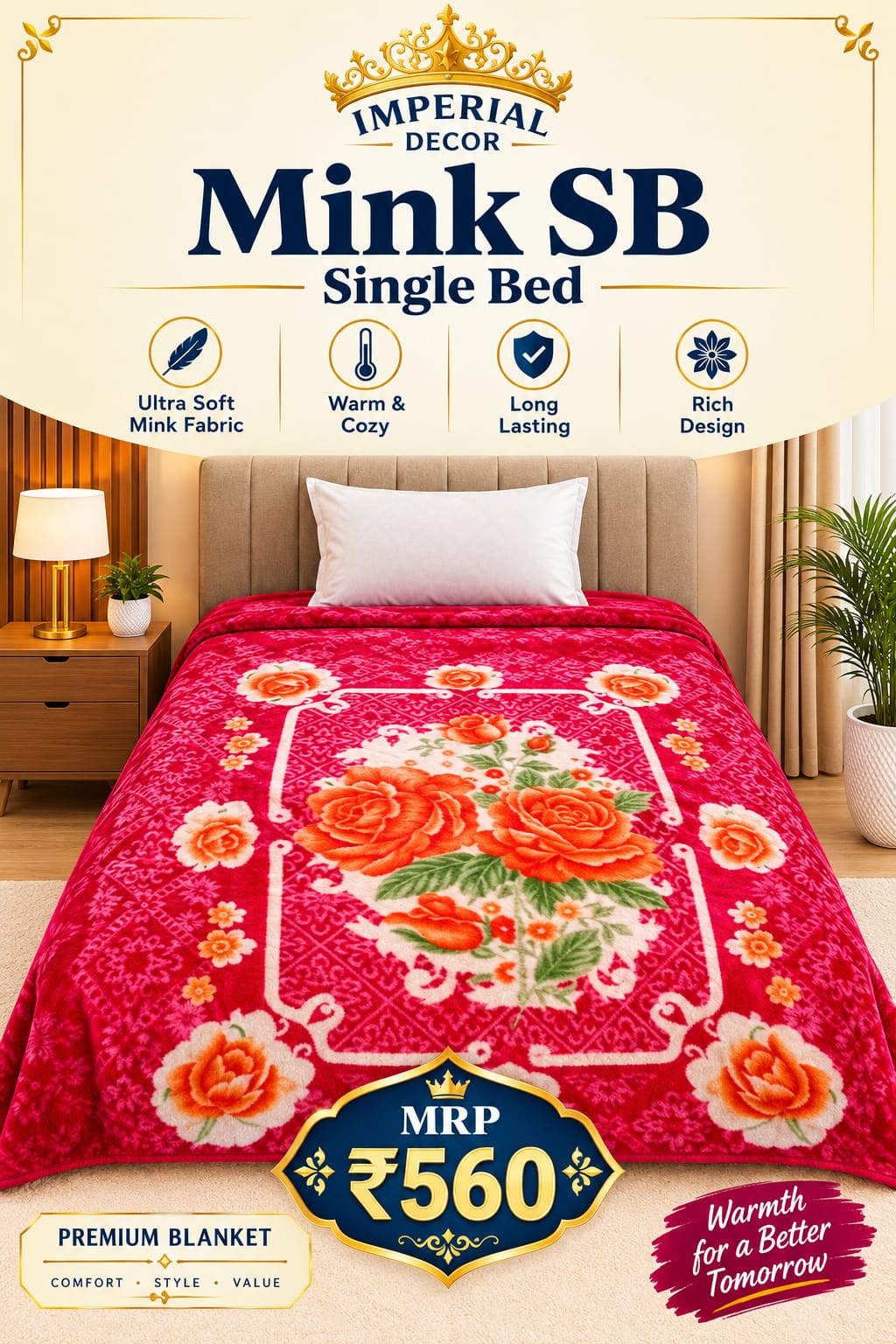 Mink Single Bed Blanket – Hot Pink & Orange Floral Design | Doon Imperial Decor