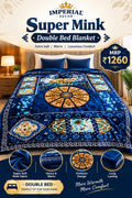 Super Mink Double Bed Blanket – Royal Blue with Golden & Multicolour Floral Design| Doon Imperial Decor