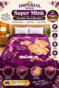 Purple Double Bed Mink Blanket – Purple & Cream Floral Design, Ultra Soft & Warm | Doon Imperial Decor